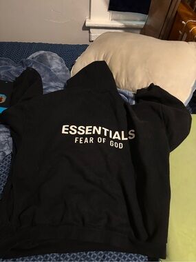 Essentials Black Chest Logo Hoodie